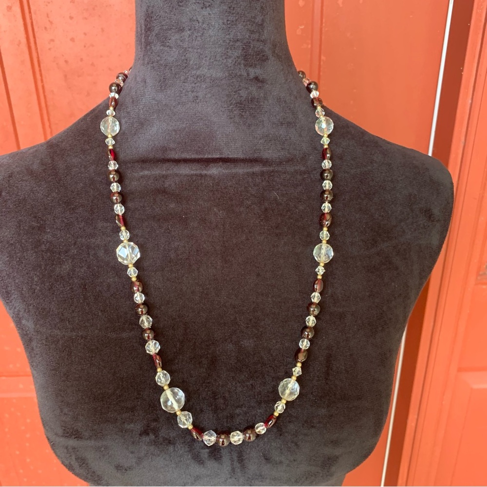 Boho Glam Brown, Clear, and Gold Beaded Necklace